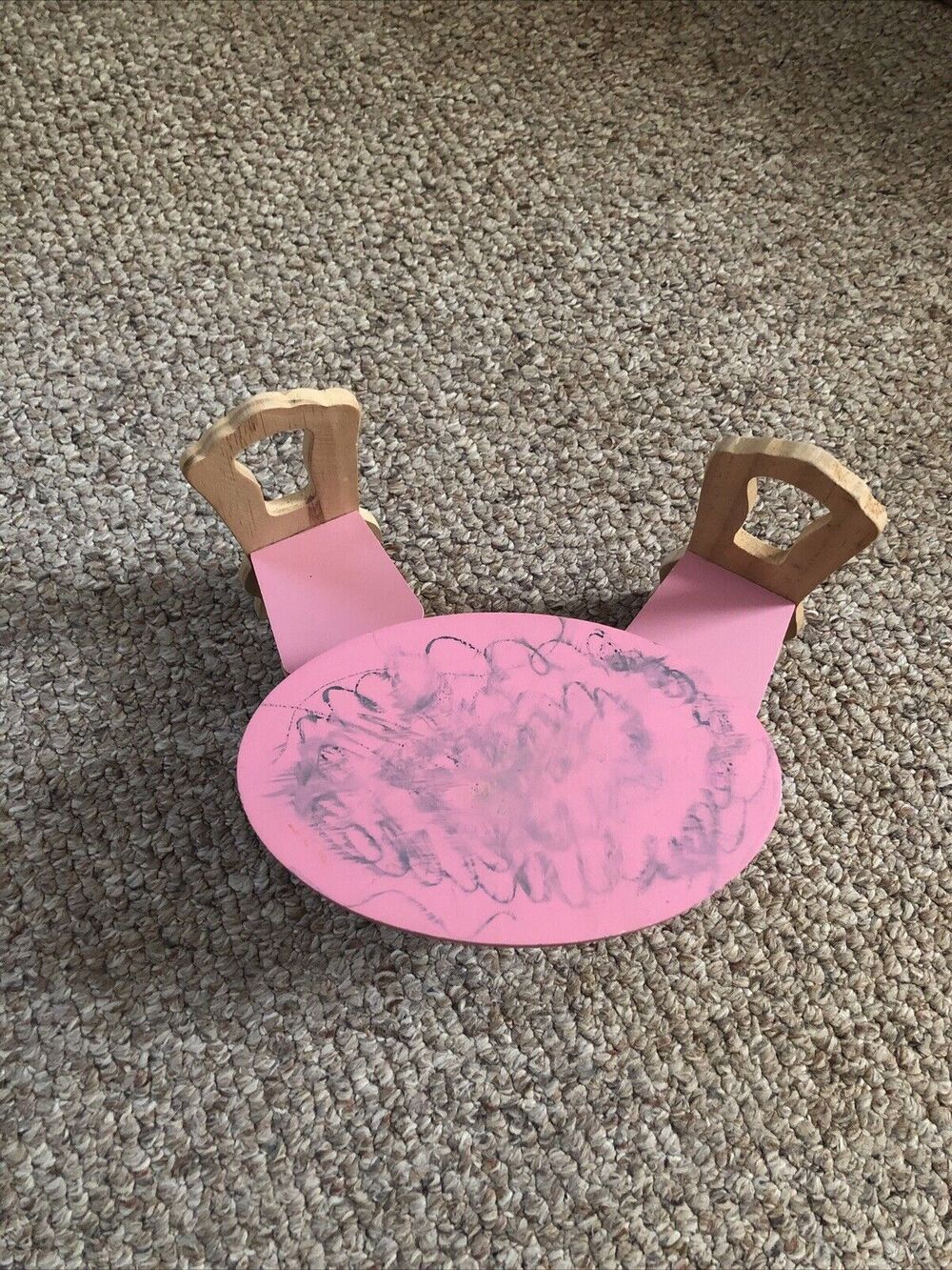 Mini Wooden Dollhouse Table and 2 Chair Doll Set Pink
